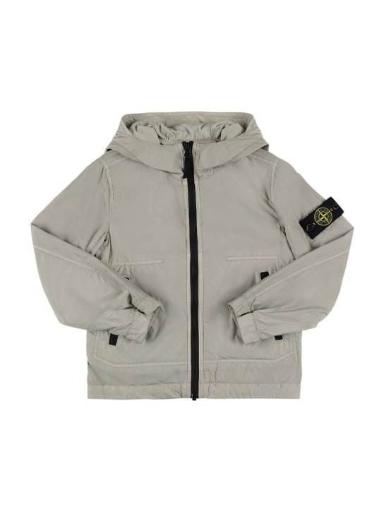 Stone Island: Crinkled nylon jacket w/ logo patch - Grey - kids-boys_0 | Luisa Via Roma