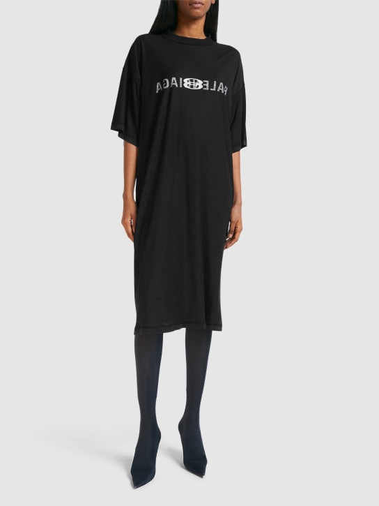 Balenciaga: T-Shirt-Kleid aus Baumwolle „Inside Out“ - Schwarz/Weiß - women_1 | Luisa Via Roma