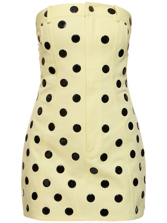 Area: Polka dot cotton strapless mini dress - Cream Yellow - women_0 | Luisa Via Roma