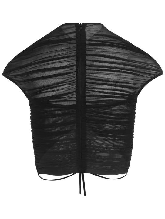 MUGLER: Crop top en mesh à manches courtes - Noir - women_1 | Luisa Via Roma