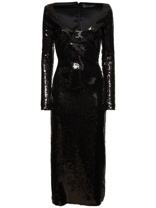 David Koma: Logo buckle sequined midi dress - Black - women_0 | Luisa Via Roma
