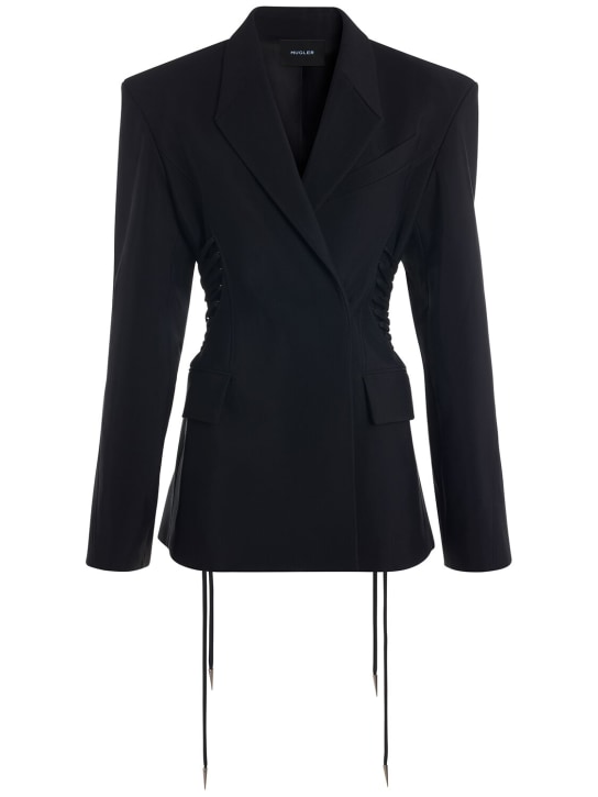 MUGLER: Fitted waist oversized jacket w/ laces - Black - women_0 | Luisa Via Roma