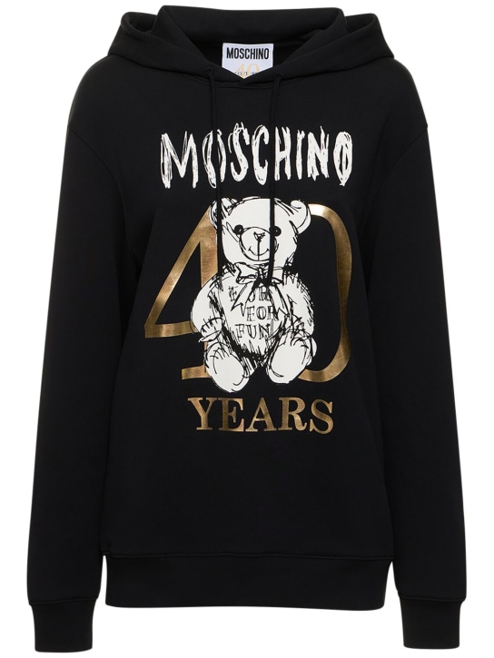 Moschino: Cotton jersey printed logo sweatshirt - Black - women_0 | Luisa Via Roma