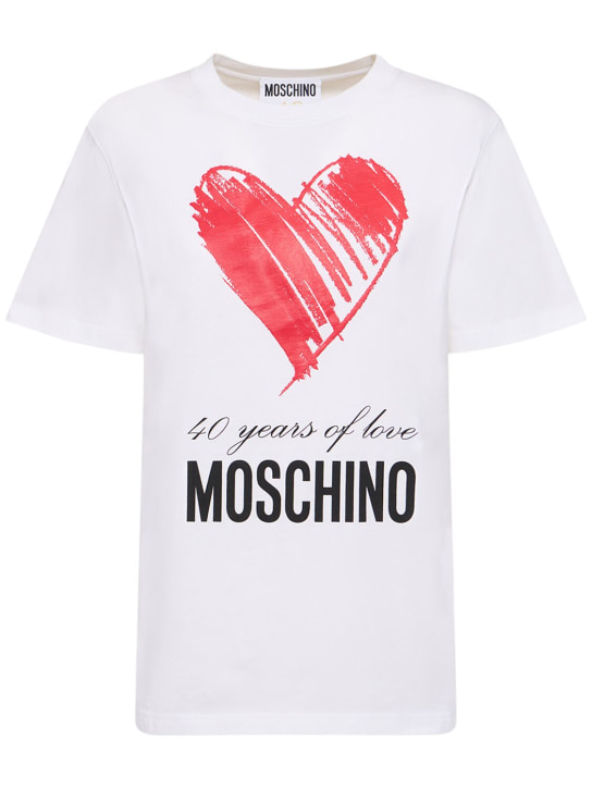 Moschino: T-shirt en jersey de coton imprimé logo - Blanc - women_0 | Luisa Via Roma