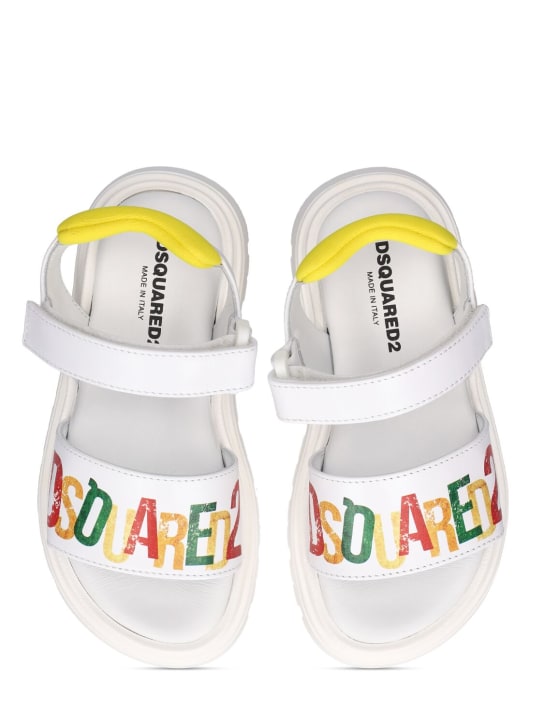 Dsquared2: Sandalias de piel con correas y logo - Blanco/Amarillo - kids-girls_1 | Luisa Via Roma