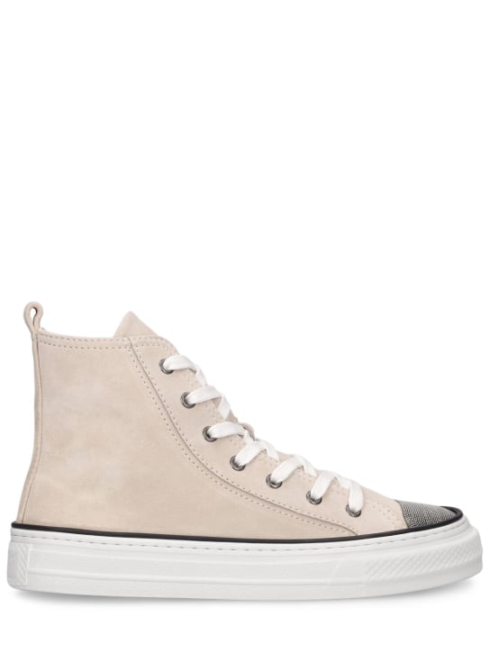 Brunello Cucinelli: 20mm Suede high top sneakers - Ivory - women_0 | Luisa Via Roma