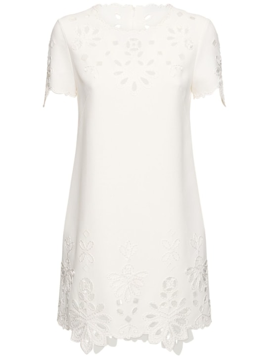 Ermanno Scervino: Embroidered cady short sleeve mini dress - White - women_0 | Luisa Via Roma