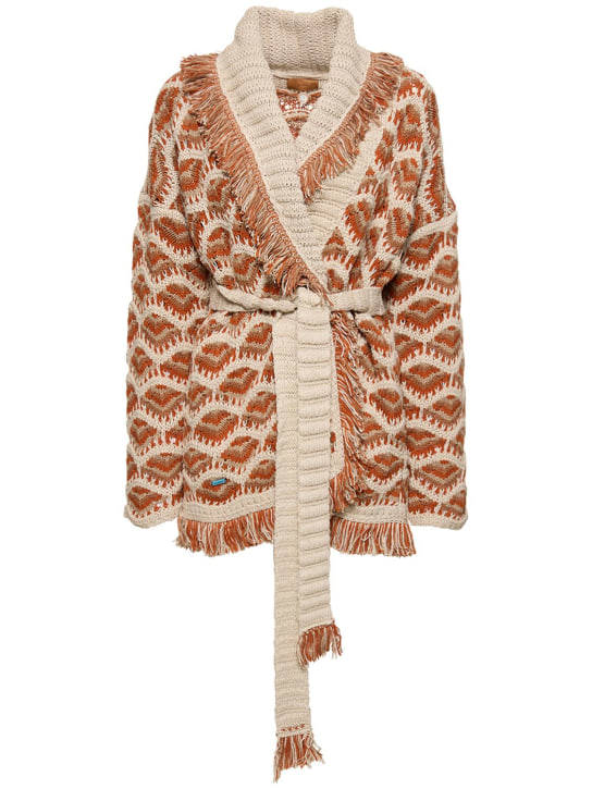 Alanui: Cardigan Hawa Mahal in maglia di cotone e lino - Arancione/Multi - women_0 | Luisa Via Roma