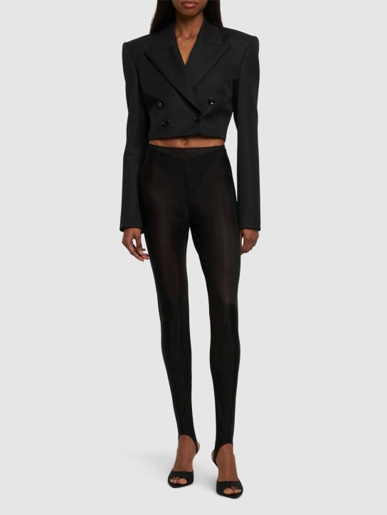 MUGLER: Nylon jersey leggings - Black - women_1 | Luisa Via Roma
