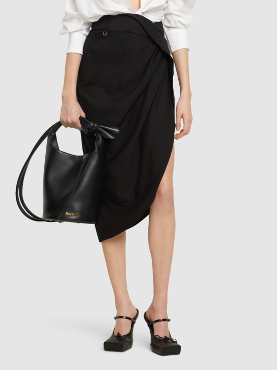 Jacquemus: Le Petit Tourni smooth leather bag - Black - women_1 | Luisa Via Roma