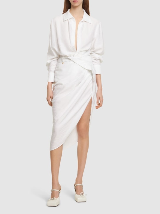Jacquemus: La Jupe Saudade satin midi wrap skirt - White - women_1 | Luisa Via Roma