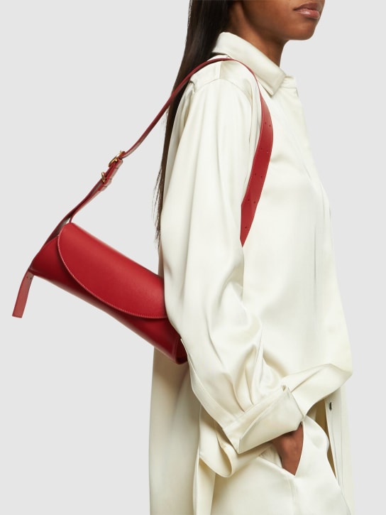 Jil Sander: Small Cannolo leather shoulder bag - Cranberry - women_1 | Luisa Via Roma