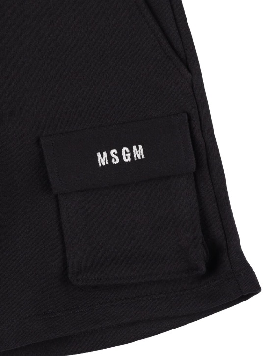 MSGM: Cotton sweat shorts w/pockets - Black - kids-boys_1 | Luisa Via Roma