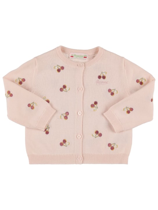 Bonpoint: Cherry embroidered cotton knit cardigan - Pink/Multi - kids-girls_0 | Luisa Via Roma