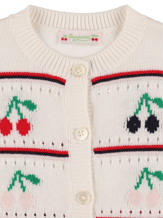 Bonpoint: Cherry embroidered cotton knit cardigan - White - kids-girls_1 | Luisa Via Roma