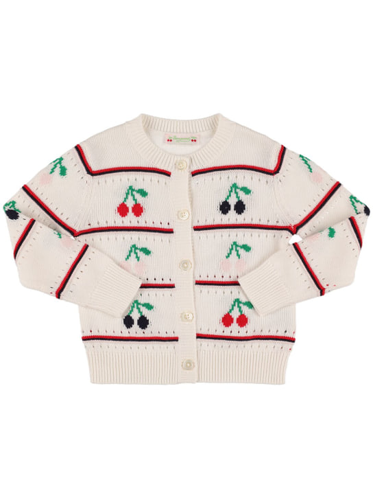 Bonpoint: Cherry embroidered cotton knit cardigan - White - kids-girls_0 | Luisa Via Roma