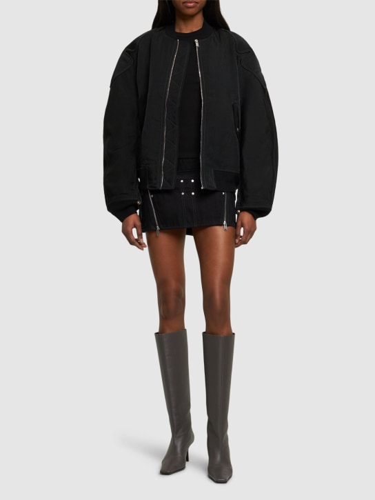 Dion Lee: Distressed nylon twill zip bomber jacket - Black - women_1 | Luisa Via Roma
