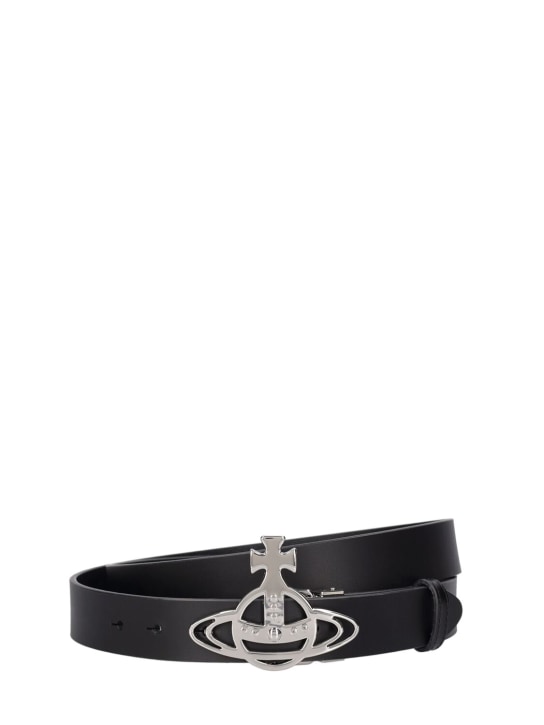 Vivienne Westwood: 3cm Logo leather belt - Black - men_0 | Luisa Via Roma