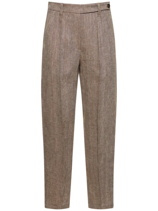 Brunello Cucinelli: Macro herringbone linen straight pants - Brown - women_0 | Luisa Via Roma