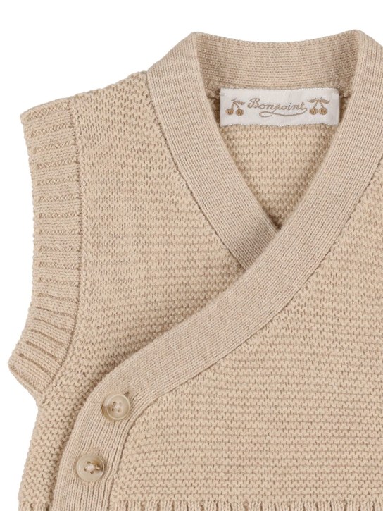 Bonpoint: Cardigan e shorts in lana e cotone tricot - Beige - kids-girls_1 | Luisa Via Roma