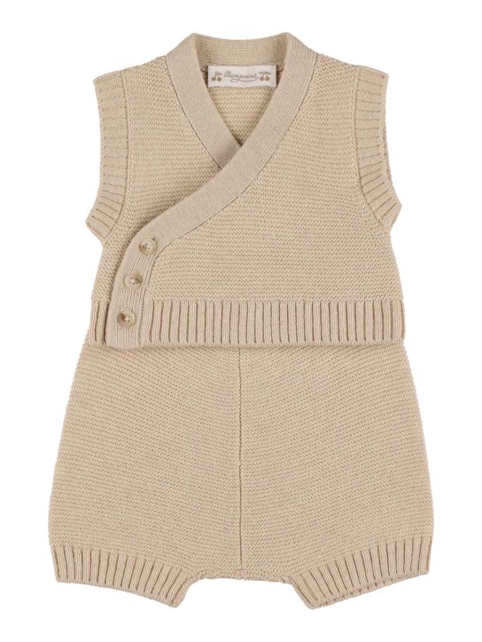 Bonpoint: Cardigan e shorts in lana e cotone tricot - Beige - kids-girls_0 | Luisa Via Roma