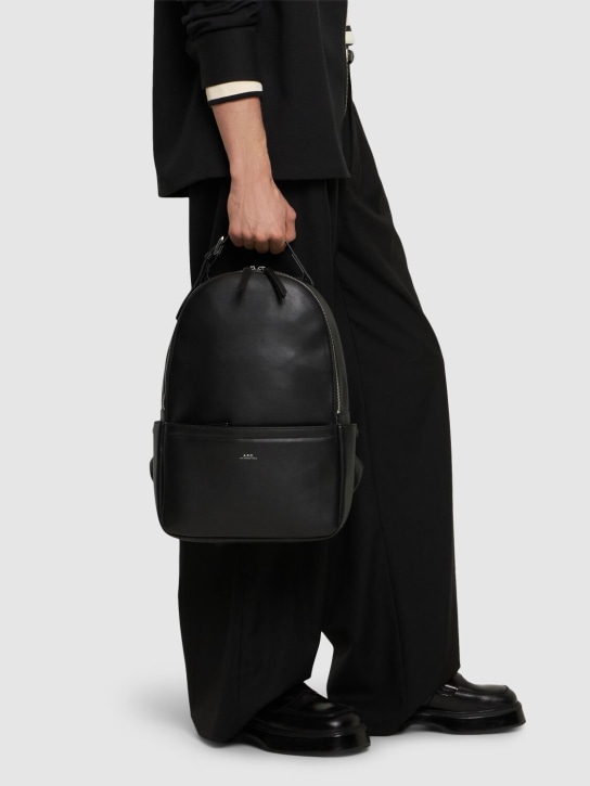 A.P.C.: Logo recycled faux leather backpack - Black - men_1 | Luisa Via Roma