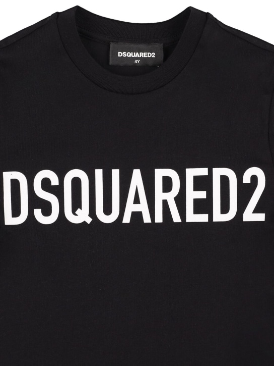 Dsquared2: T-shirt in jersey di cotone con logo - Nero - kids-boys_1 | Luisa Via Roma