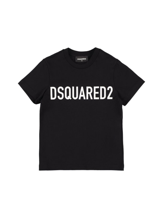 Dsquared2: T-shirt en jersey de coton imprimé logo - Noir - kids-girls_0 | Luisa Via Roma