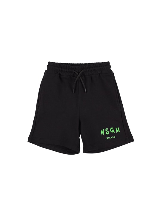 MSGM: Short en molleton de coton avec poches - Noir - kids-boys_0 | Luisa Via Roma