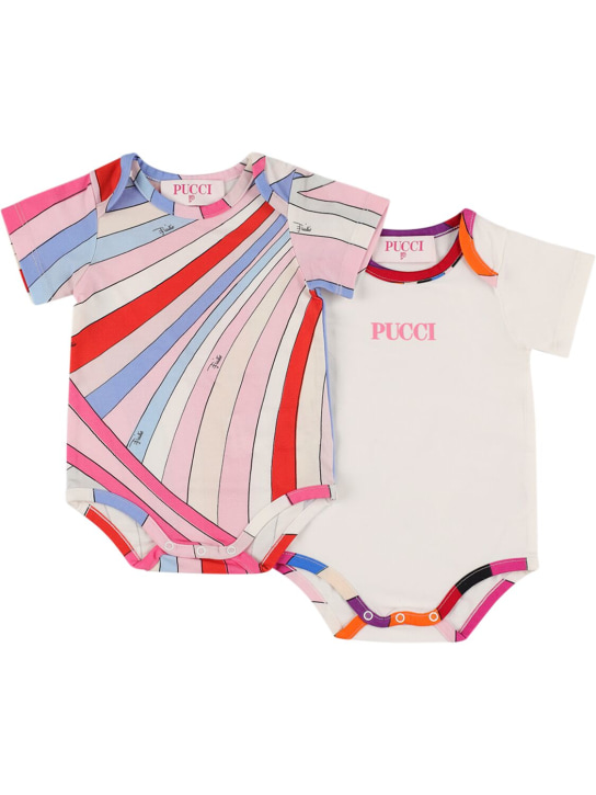 Pucci: Set of 2 printed cotton jersey bodysuits - Ivory - kids-girls_0 | Luisa Via Roma