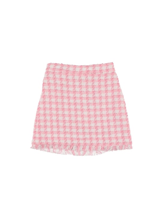 Monnalisa: Houndstooth cotton bouclé skirt - Pink/White - kids-girls_0 | Luisa Via Roma