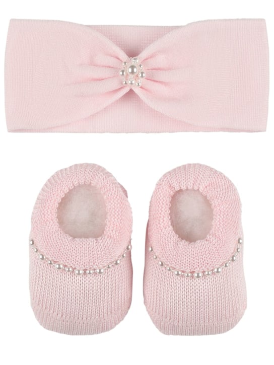 Story Loris: Cotton blend headband & booties - Pink - kids-girls_0 | Luisa Via Roma