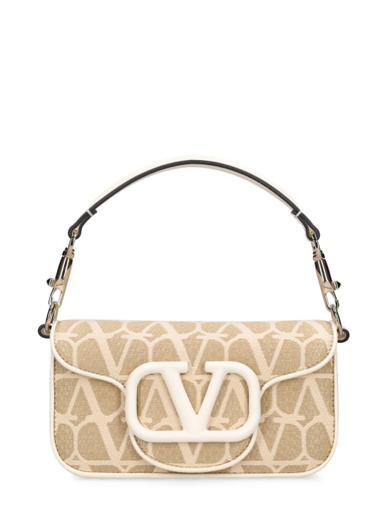 Valentino Garavani: Small Locò canvas top handle bag - Naturale/Ivory - women_0 | Luisa Via Roma