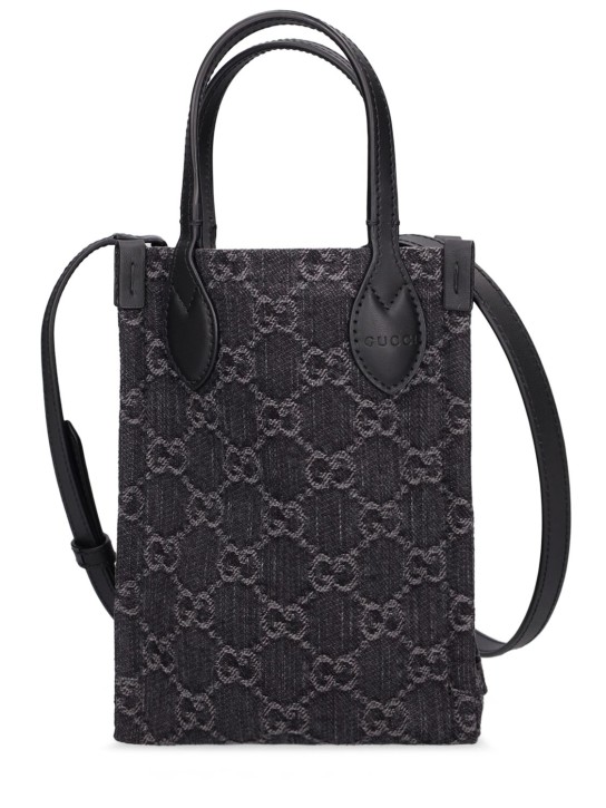 Gucci: Mini Ophidia GG Denim shoulder bag - Black/Grey - women_0 | Luisa Via Roma
