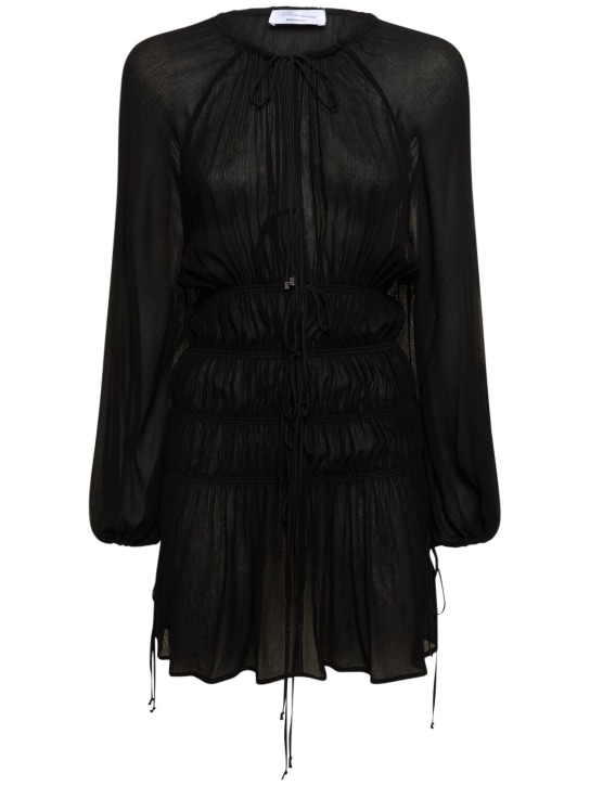 Blumarine: Gathered viscose jersey mini dress - Black - women_0 | Luisa Via Roma