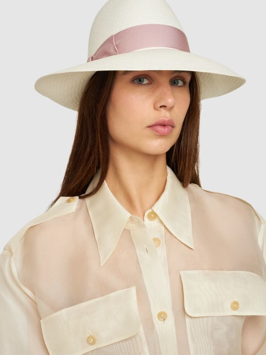 Borsalino: Claudette fine straw panama hat - White/Ortensia - women_1 | Luisa Via Roma