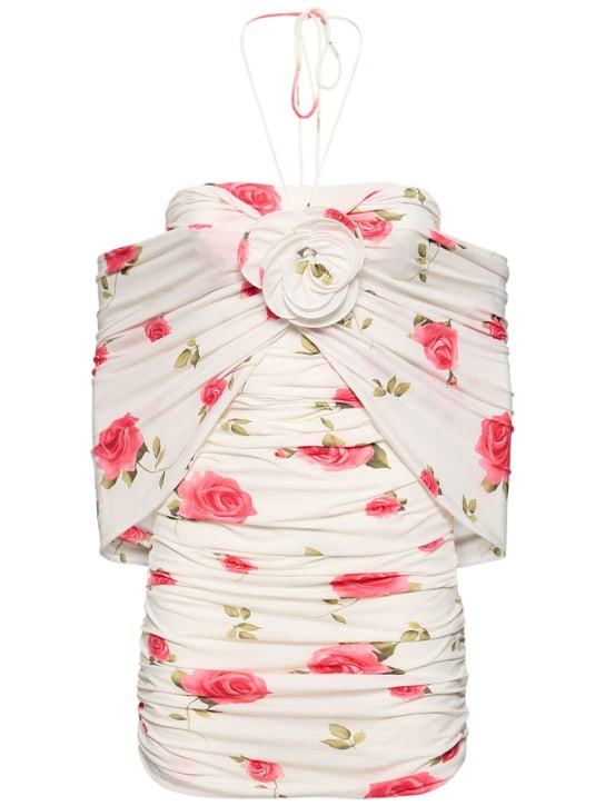 Magda Butrym: Rose print jersey mini dress - Ivory/Pink - women_0 | Luisa Via Roma