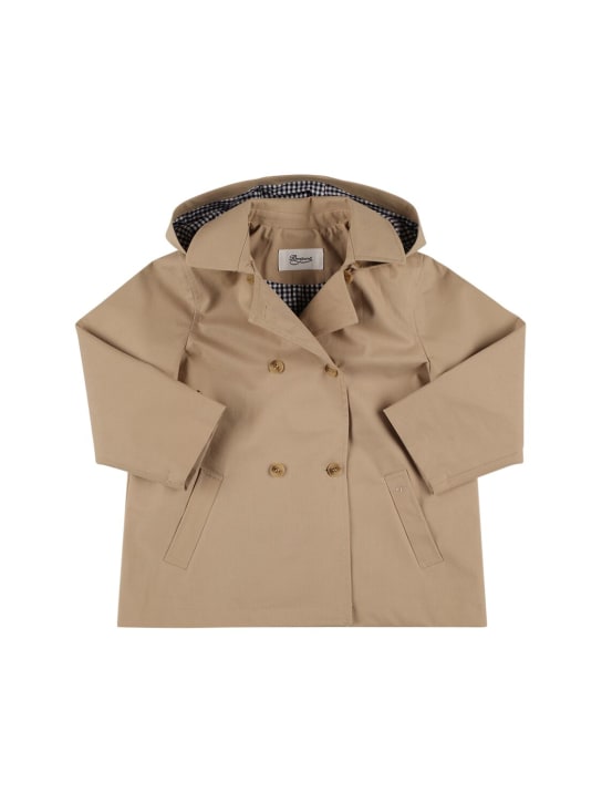 Bonpoint: Trench-coat en gabardine de coton à capuche - Beige - kids-girls_0 | Luisa Via Roma