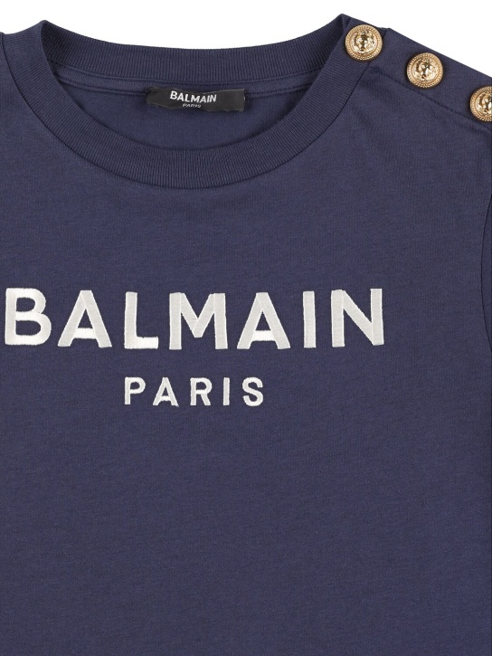 Balmain: Organic cotton jersey t-shirt - Navy - kids-girls_1 | Luisa Via Roma