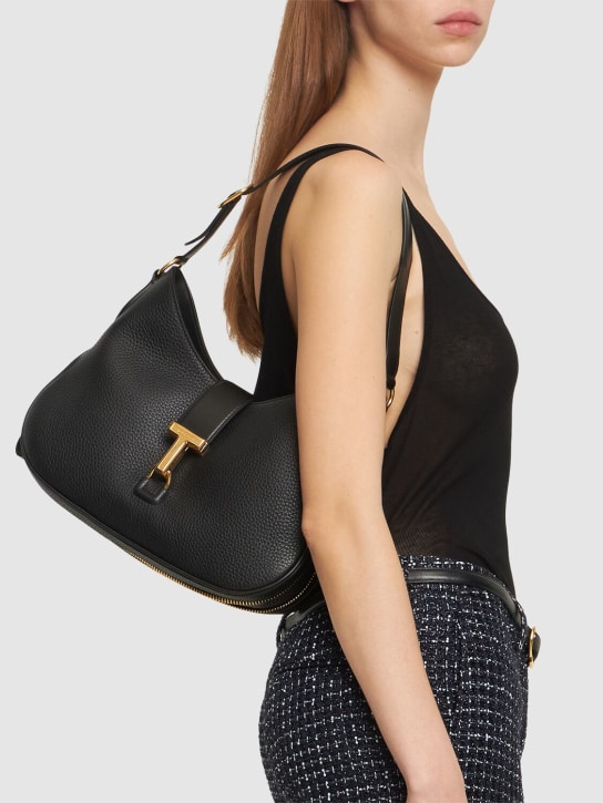 Tom Ford: Medium Tara Crazy grain leather bag - Black - women_1 | Luisa Via Roma