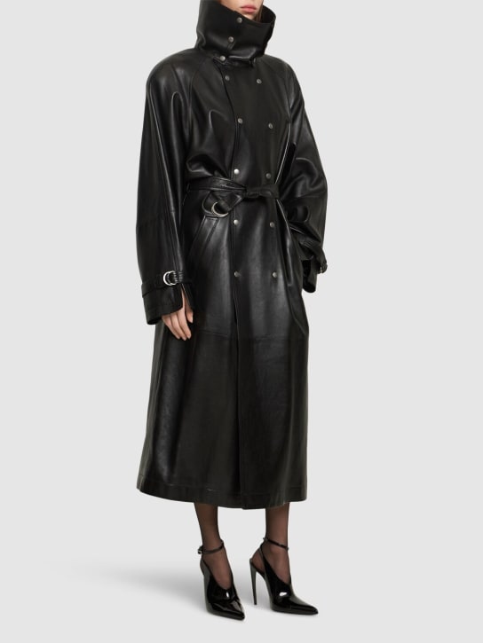 Saint Laurent: Long leather trench coat - Black - women_1 | Luisa Via Roma