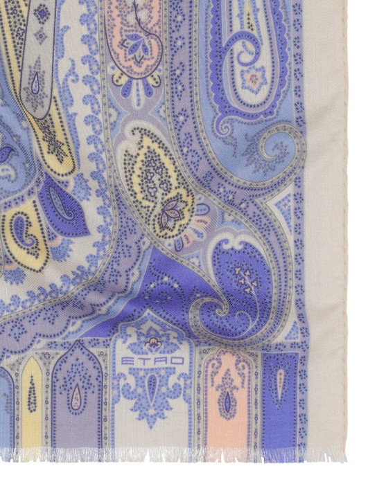 Etro: Foulard de seda y cashmere - Azul - women_1 | Luisa Via Roma