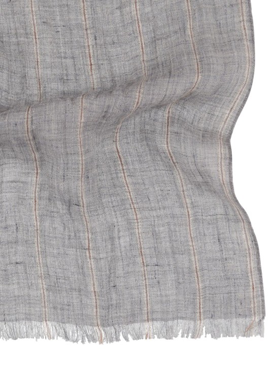 Brunello Cucinelli: Striped linen scarf - Grey - women_1 | Luisa Via Roma