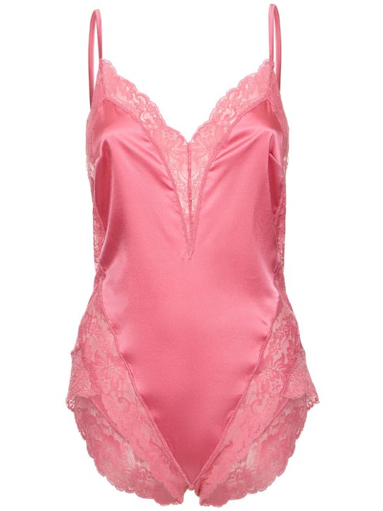 Fleur Du Mal: Venus lace & silk bodysuit - Pink Cadillac - women_0 | Luisa Via Roma