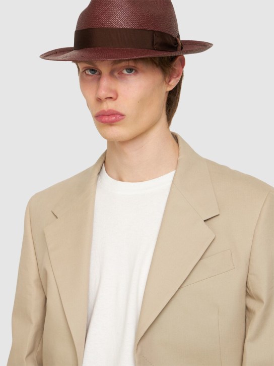 Borsalino: Federico 6cm brim straw Panama hat - Bordeaux - men_1 | Luisa Via Roma