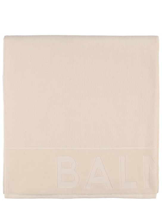 Balmain: Logo cotton terry beach towel - Ivory - kids-girls_0 | Luisa Via Roma