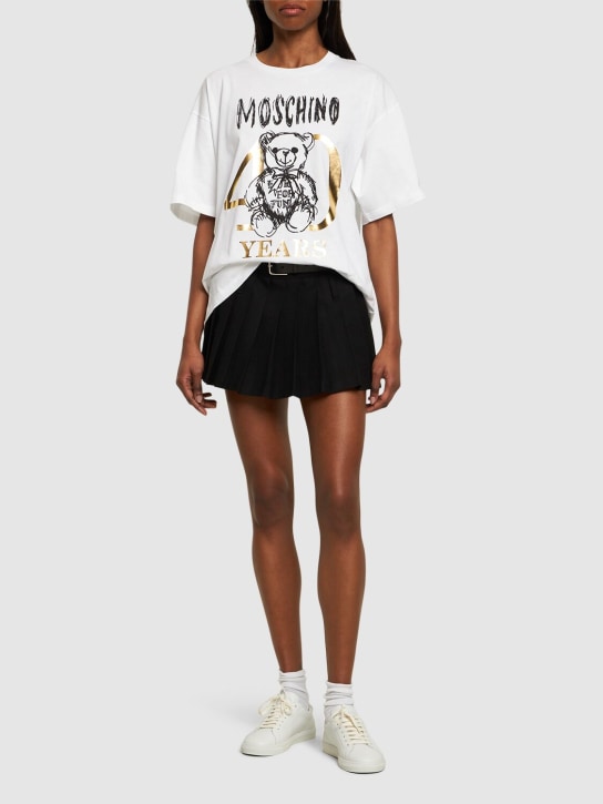 Moschino: T-shirt en jersey de coton imprimé logo - Blanc - women_1 | Luisa Via Roma