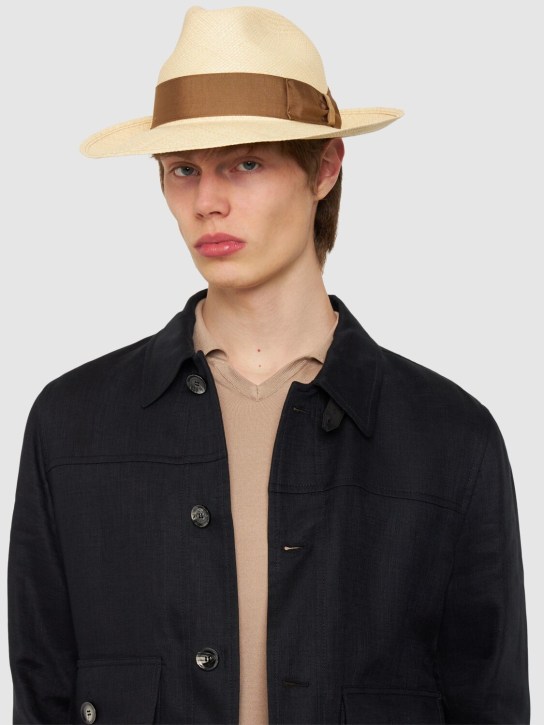 Borsalino: Amedeo 7.5cm brim straw Panama hat - Brown - men_1 | Luisa Via Roma
