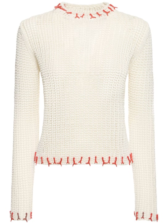 Reina Olga: Coral net knit cotton blend top - White - women_0 | Luisa Via Roma
