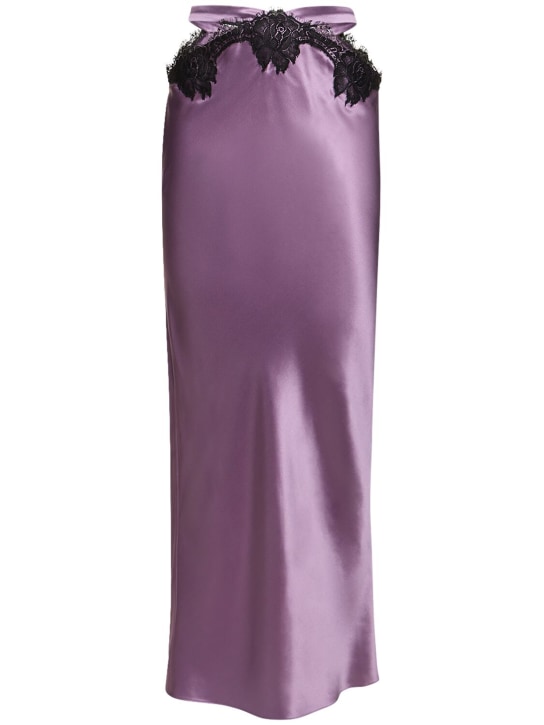 Fleur Du Mal: Jupe longue ajourée en soie et dentelle - Purple Haze - women_0 | Luisa Via Roma